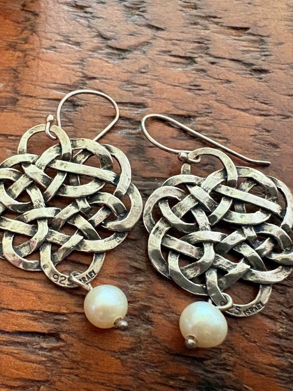 STERLING SILVER WOVEN CELTIC KNOT CULTURED PEARL EARRINGS NWOT, COORD RING AVAIL